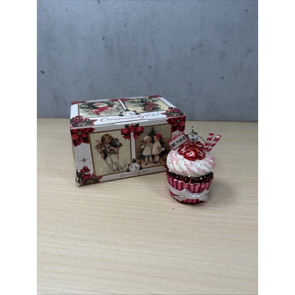 Romantic Cupcake Glass Ornament, Christmas Decor Ornamentally You